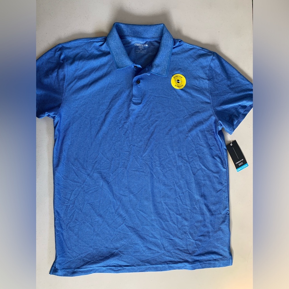 CLAIBORNE Men’s Slim Fit Stretch Dry + Cool Blue Collared Shirt XL NEW